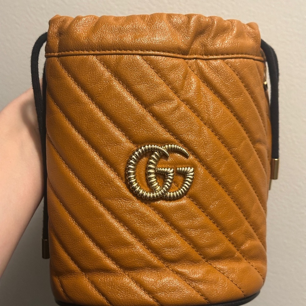 Gucci Tan Quilted Leather Bucket Bag